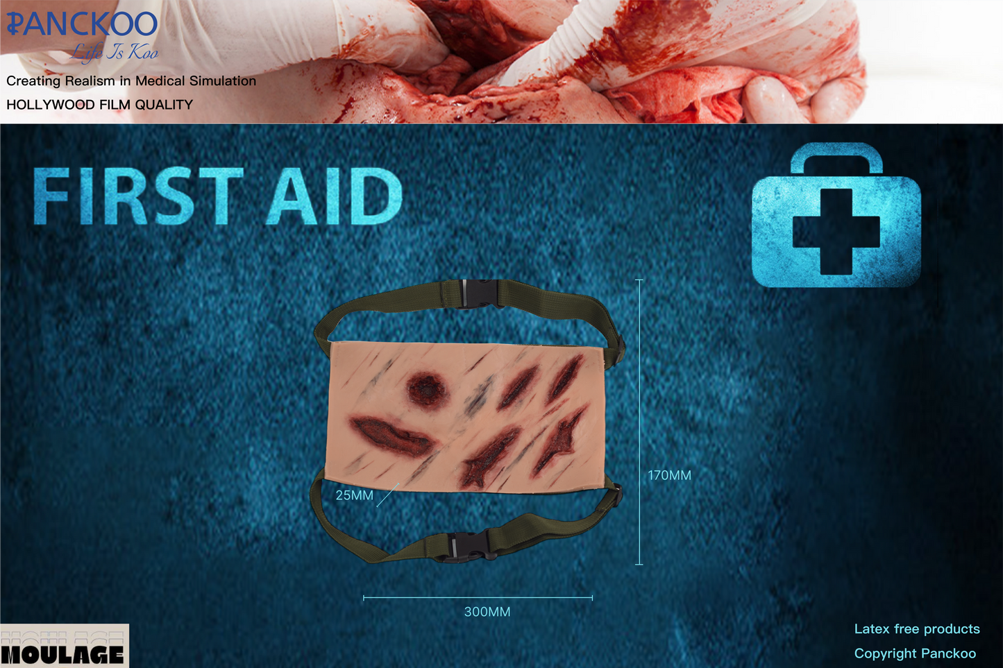 Wrap-On Abdominal Shrapnel Halloween Zombie Scars Fake Scar Bloody Costume Makeup Halloween Decoration Terror Wound Scary Blood Simulated Combat Injuries FX Mass Casualty Trauma