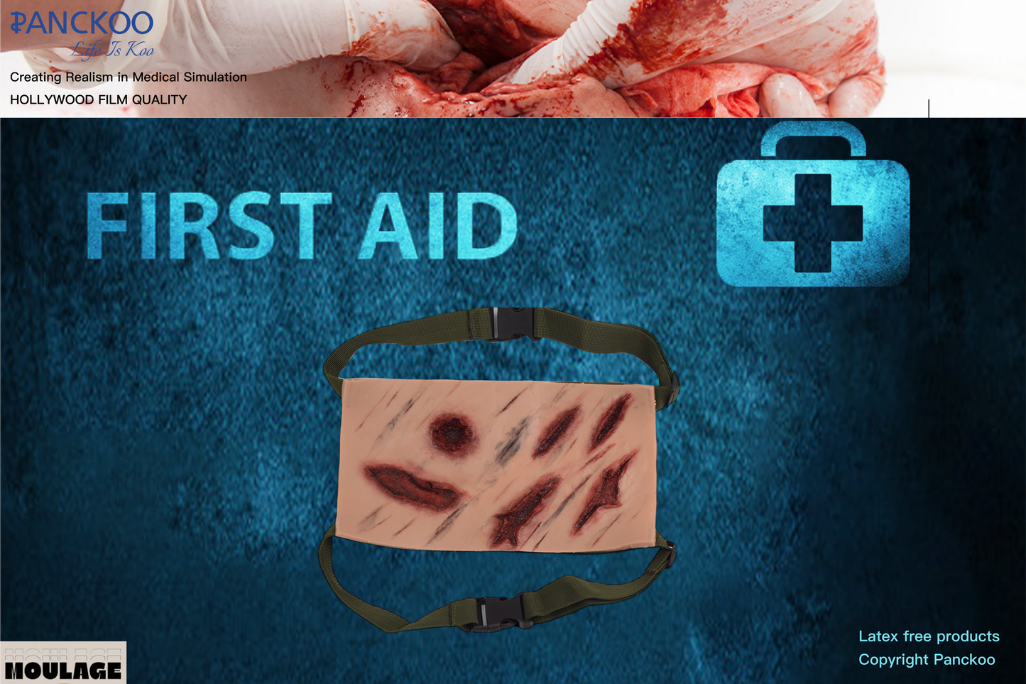 Wrap-On Abdominal Shrapnel Halloween Zombie Scars Fake Scar Bloody Costume Makeup Halloween Decoration Terror Wound Scary Blood Simulated Combat Injuries FX Mass Casualty Trauma