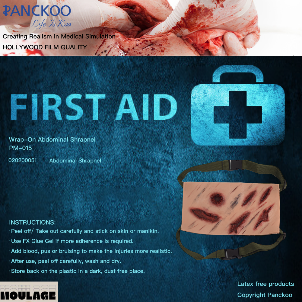 Wrap-On Abdominal Shrapnel Halloween Zombie Scars Fake Scar Bloody Costume Makeup Halloween Decoration Terror Wound Scary Blood Simulated Combat Injuries FX Mass Casualty Trauma