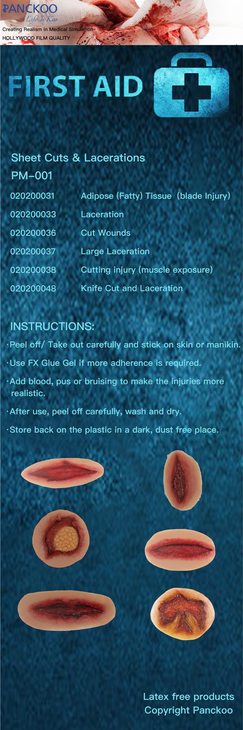 Sheet Cuts & Lacerations Moulage Halloween Zombie Scars Fake Scar Bloody Costume Makeup Halloween Decoration Terror Wound Scary Blood Simulated Simulated Combat Injuries FX Mass Casualty Trauma