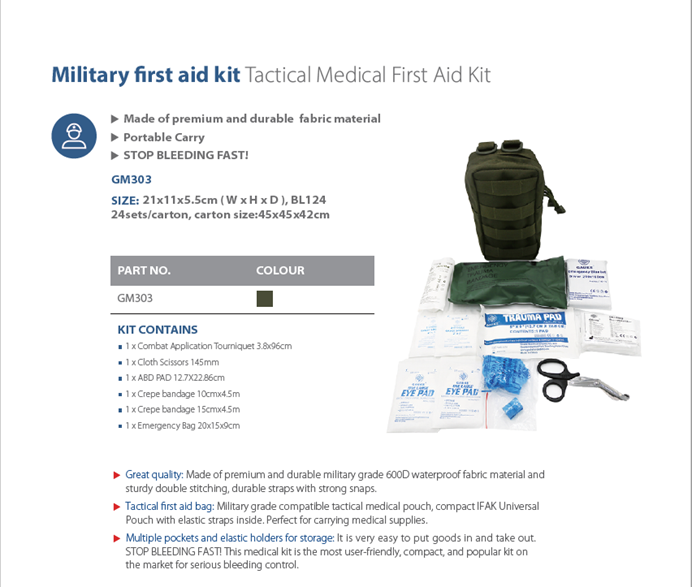 FREE SHIPPING:  Mini Military First Aid Kit --Model GM303  (MOQ 30 pcs)